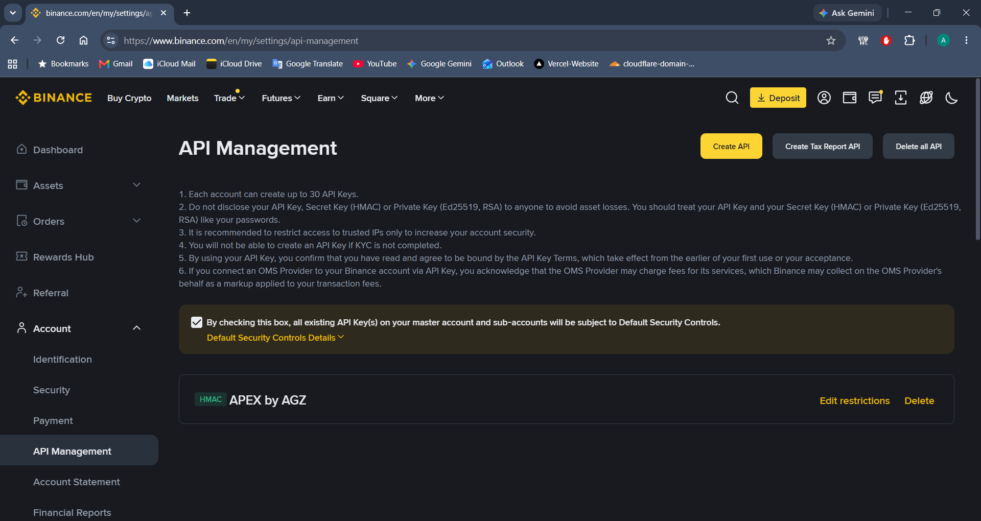 Binance Live API Management
