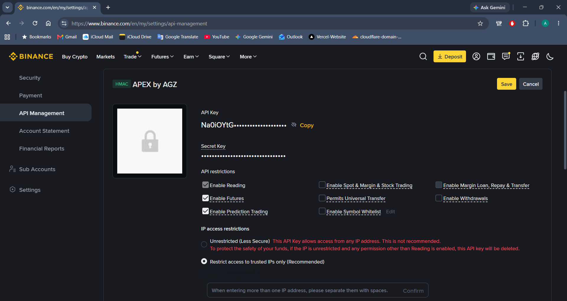 Binance API Restrictions Setup